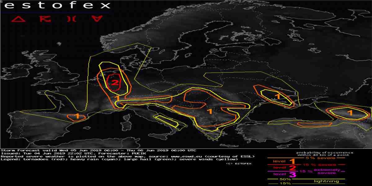 Meteo 5 Giugno 2019: allerta meteo di Estofex su Europa e Italia